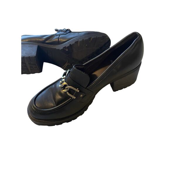 White Mountain Shoes - White Mountain Y2K Chunky Heel Slip On Preppy Faux Leather Black Loafers Size 10
